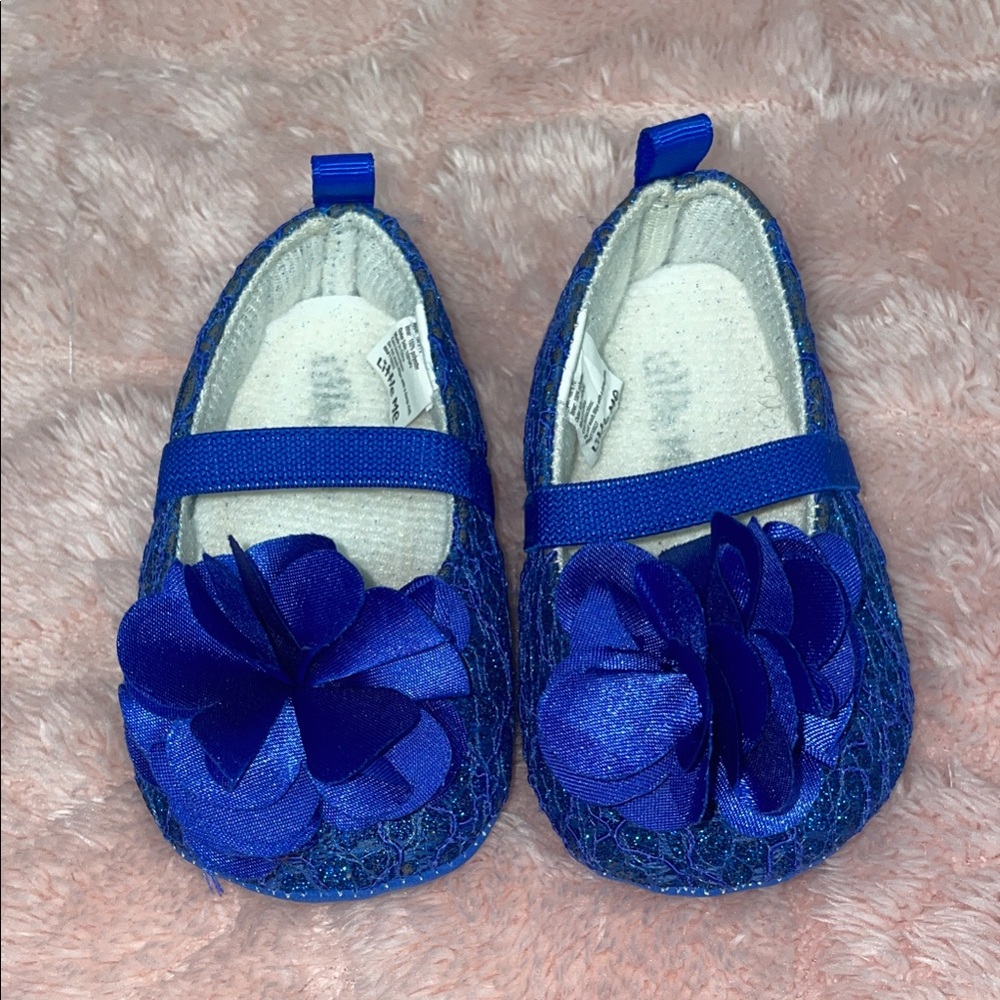 Little Me Royal Blue Baby Shoes with Flower Accent